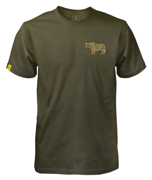 Abstract Bull Olive Tee